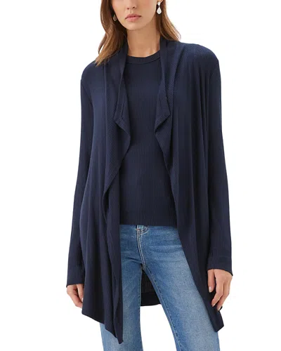 Karen Kane Ribbed Drape Front Cardigan In Blue