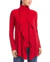 Karen Kane Rib Draped Open Front Cardigan In Red