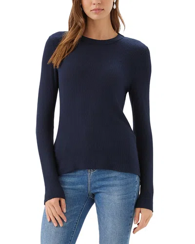 Karen Kane Ribbed Long Sleeve Crewneck Top In Blue