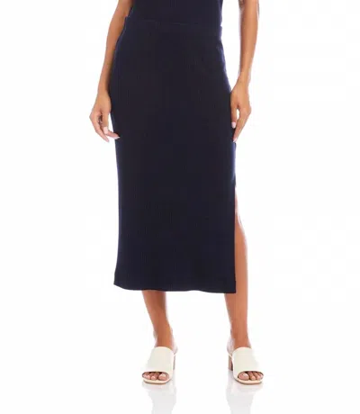 Karen Kane Ribbed Side-slit Midi Skirt In Navy In Blue