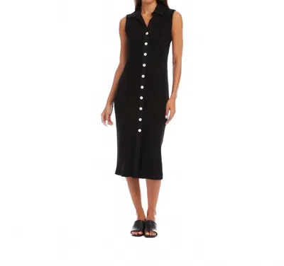 Karen Kane Ribbed Sleeveless Button Front Midi Dress In Black