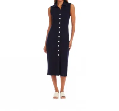 Karen Kane Ribbed Sleeveless Button Front Midi Dress In Navy In Blue