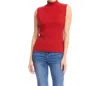 Karen Kane Ribbed Turtleneck Sweater Tank Top In Tomato In Red
