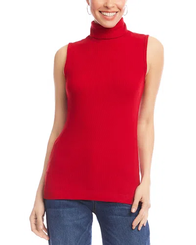 Karen Kane Ribbed Turtleneck Tank In Red