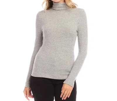 Karen Kane Ribbed Turtleneck Top In Gray