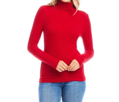 Karen Kane Ribbed Turtleneck Top In Red