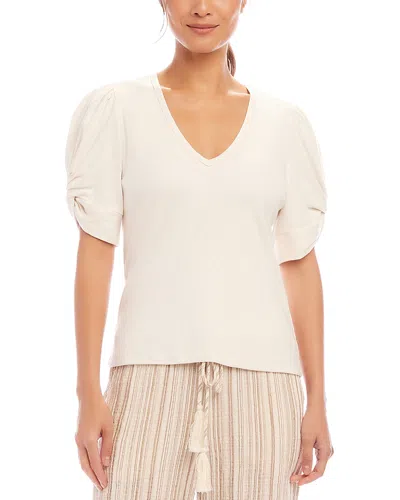 Karen Kane Ribbed Twist Sleeve Top In Ecru