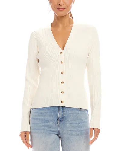 Karen Kane Ribbed V Neck Cardigan Sweater In Off White