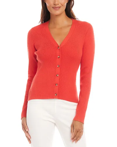 Karen Kane Ribbed V Neck Cardigan Sweater In Orange