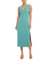Karen Kane Ribbed V Neck Midi Column Dress In Aqua