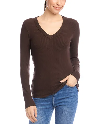 Karen Kane Ribbed V Neck Top In Brown