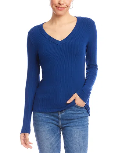 Karen Kane Ribbed V Neck Top In Blue