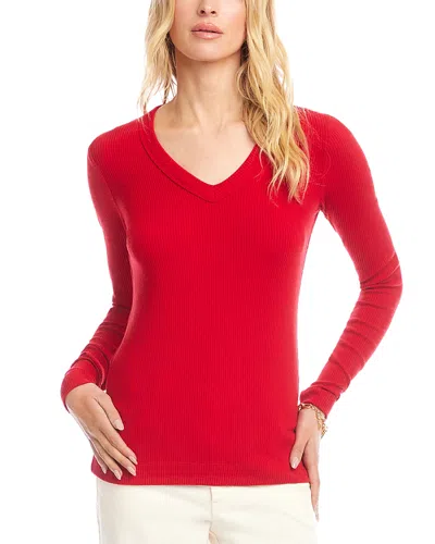 Karen Kane Ribbed V Neck Top In Red