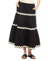 Karen Kane Ric Rac Trim Tiered Midi Skirt In Black