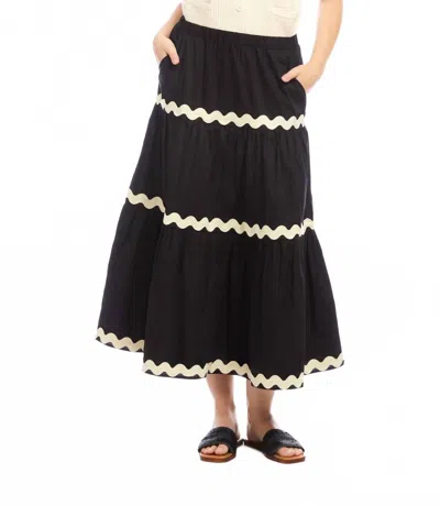 KAREN KANE RIC-RAC TRIM TIERED MIDI SKIRT IN BLACK WITH NATURAL