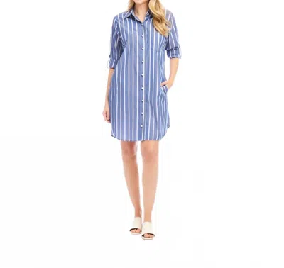 Karen Kane Roll Tab Stripe Mini Shirtdress In White/ Navy Stripe In Multi