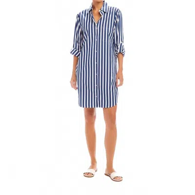 Karen Kane Roll Tab Stripe Shirtdress In Blue