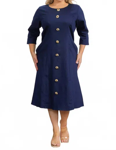 Karen Kane Round Neck Button Dress In Navy Blue