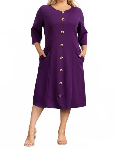 Karen Kane Round Neck Button Dress In Purple