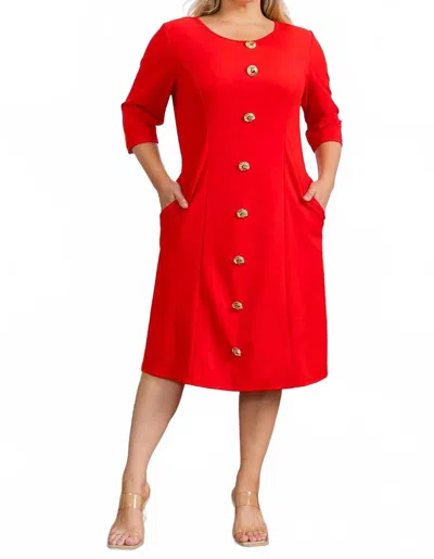 Karen Kane Round Neck Button Dress In Red