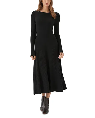 Karen Kane Round Neck Rib Knit Seamless Midi Sweater Dress In Black