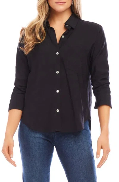 Karen Kane Ruched Sleeve Button-up Shirt In Black