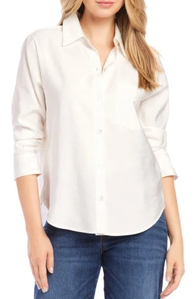 Karen Kane Ruched Sleeve Button-up Shirt In White
