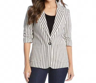 Karen Kane Ruched Sleeve Jacket In Stitched Stripe In Gray