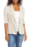 Karen Kane Ruched Sleeve Linen Blazer In Oatmeal