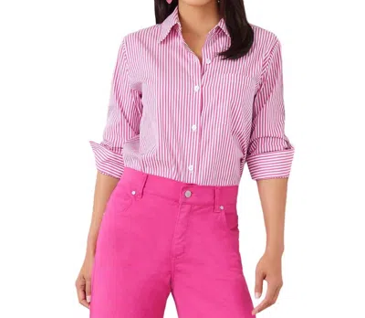 Karen Kane Ruched Sleeve Shirt In Stripe In Pink