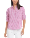 Karen Kane Stripe Ruched Sleeve Cotton Button-up Shirt In Stripe