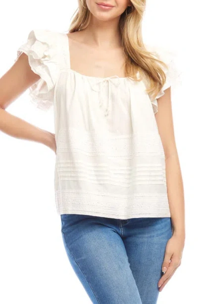 Karen Kane Ruffle Sleeve Embroidered Top