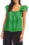 Karen Kane Ruffle Sleeve Embroidered Top