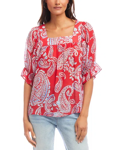 Karen Kane Ruffle Sleeve Square Neck Top In Paisley