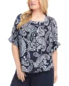 Karen Kane Ruffle Sleeve Square Neck Top In Paisley