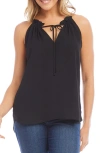 Karen Kane Ruffle Tie Neck Crepe Sleeveless Top In Black