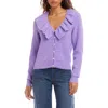 Karen Kane Ruffle V-neck Cardigan In Purple