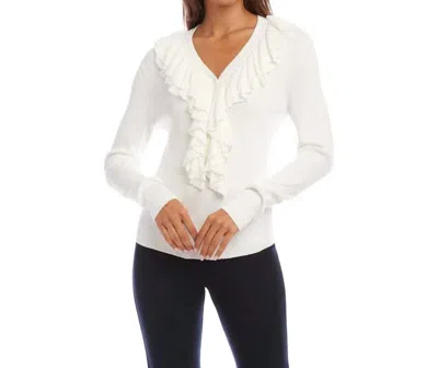 Karen Kane Ruffle V-neck Sweater In Off White