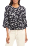 Karen Kane Sailboat Print Flare Sleeve Shirt In Black