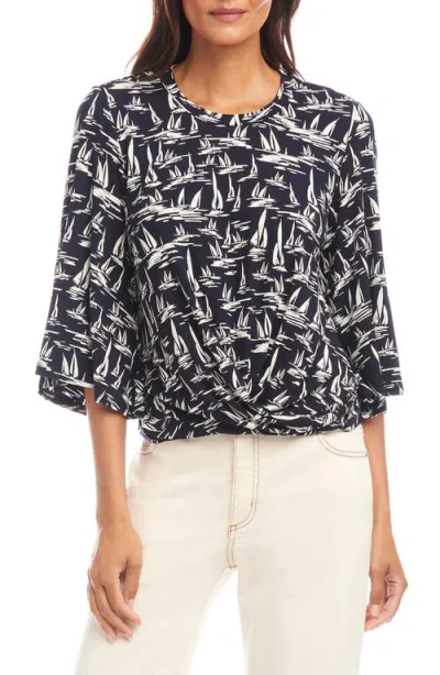 Karen Kane Sailboat Print Flare Sleeve Shirt