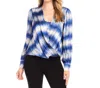 Karen Kane Tie Dye Drape Front Satin Top In Blue