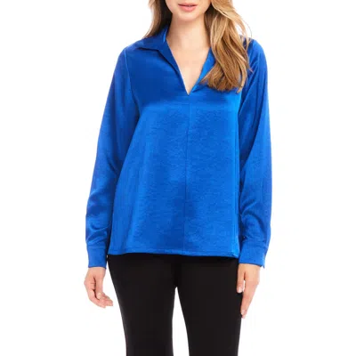 KAREN KANE KAREN KANE SATIN JOHNNY COLLAR POPOVER SHIRT