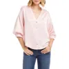 Karen Kane Satin Lantern Sleeve Button-up Shirt In Pink