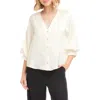 Karen Kane Satin Lantern Sleeve Button-up Shirt In White