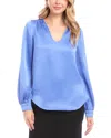 Karen Kane Satin Shirred Blouse In Blue
