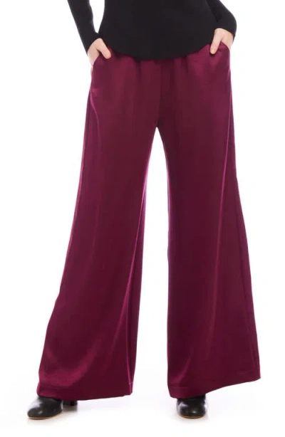 Karen Kane Satin Wide Leg Pants In Wine