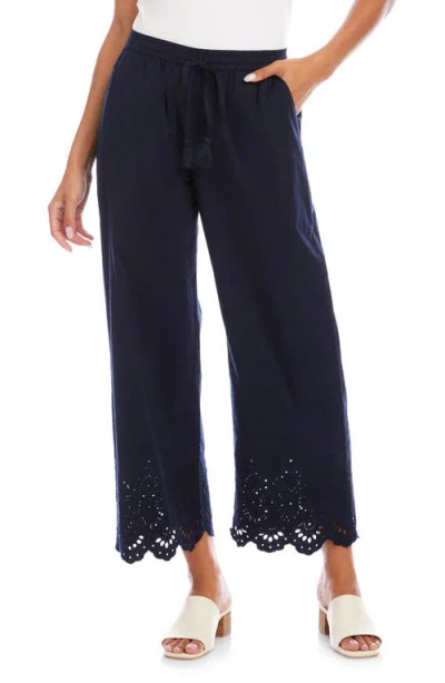 Karen Kane Embroidered Scallop Edge Cropped Pants In Navy In Blue