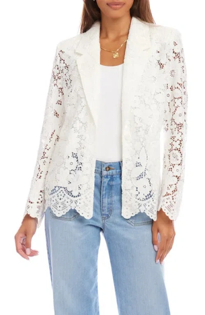 Karen Kane Floral Lace Scallop Edge Blazer In Off White