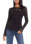 Karen Kane Scalloped Lace Top In Black