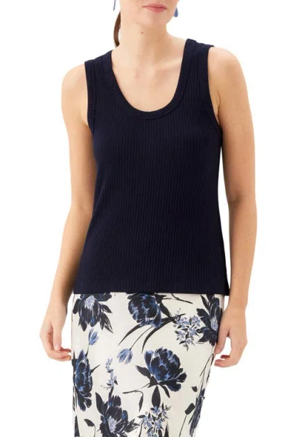 Karen Kane Scoop Neck Rib Tank In Blue